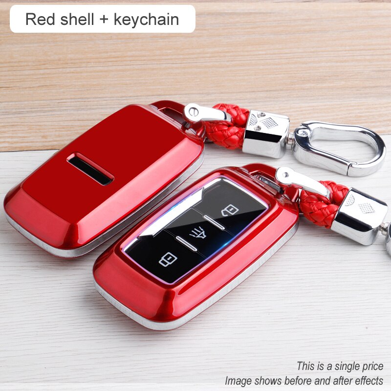 Chery Carbon Fiber Abs Key Case Voor Jetour X70 X90 X95 3 Knoppen Smart Remote Fob Cover Sleutelhanger Protector Bag: Rood