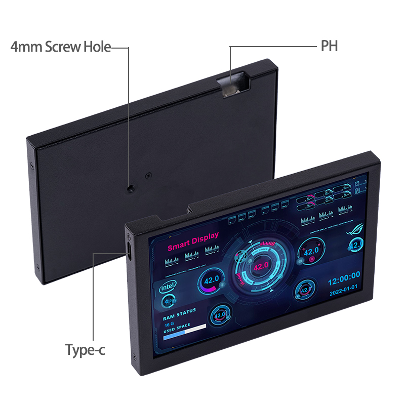 Écran secondaire IPS USB de 5 pouces, 800x480, type-c, LCD, matériel informatique, moniteur, affichage de l'analyse du spectre musical, sans AIDA64