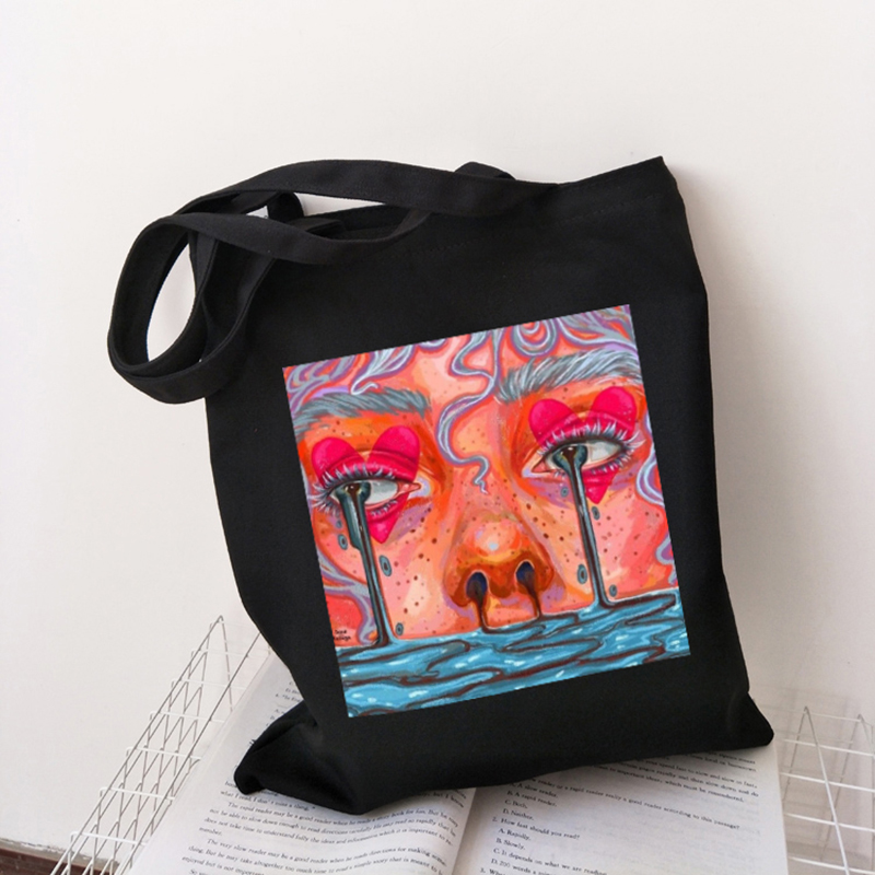 Cartoon Harajuku print canvas bag gothic casual large-capacity shopper bags Hip-hop punk Vintage Y2K women shoulder bag