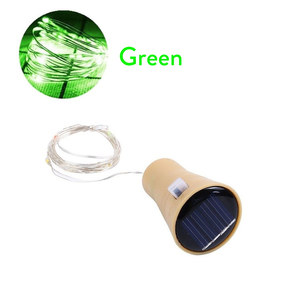 Luces solares para botellas de vino, 10LED, 15LED, 20LED, forma de corcho, guirnalda de luces navideñas, alambre de cobre, lámpara decorativa para habitación del hogar: green / 0-5 W