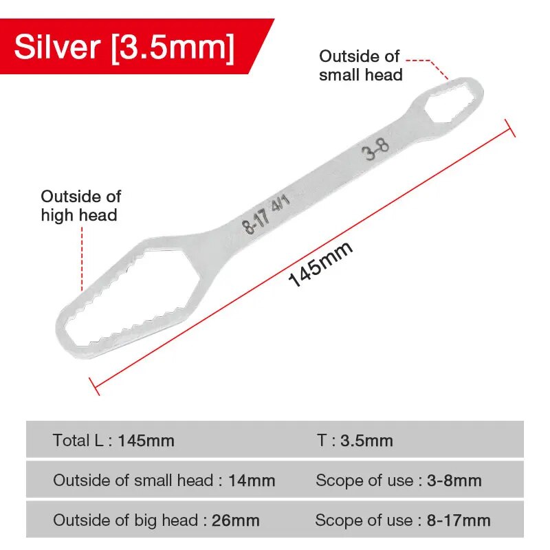 Universal torx-nøgle justerbar momentnøgle 8-22mm skraldenøgle til cykel motorcykel bil reparationsværktøj mekanisk værktøj: Sølv