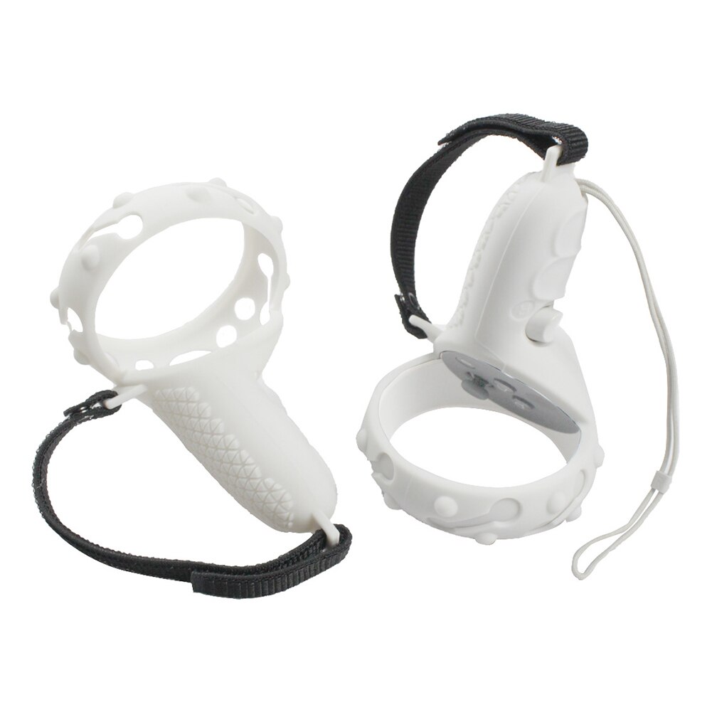 Couvercle de bague de poignée en Silicone 3 en 1 pour contrôleur tactile, dragonne réglable, capuchons de pouce pour Oculus Quest 2 VR, accessoires de protection: WHITE