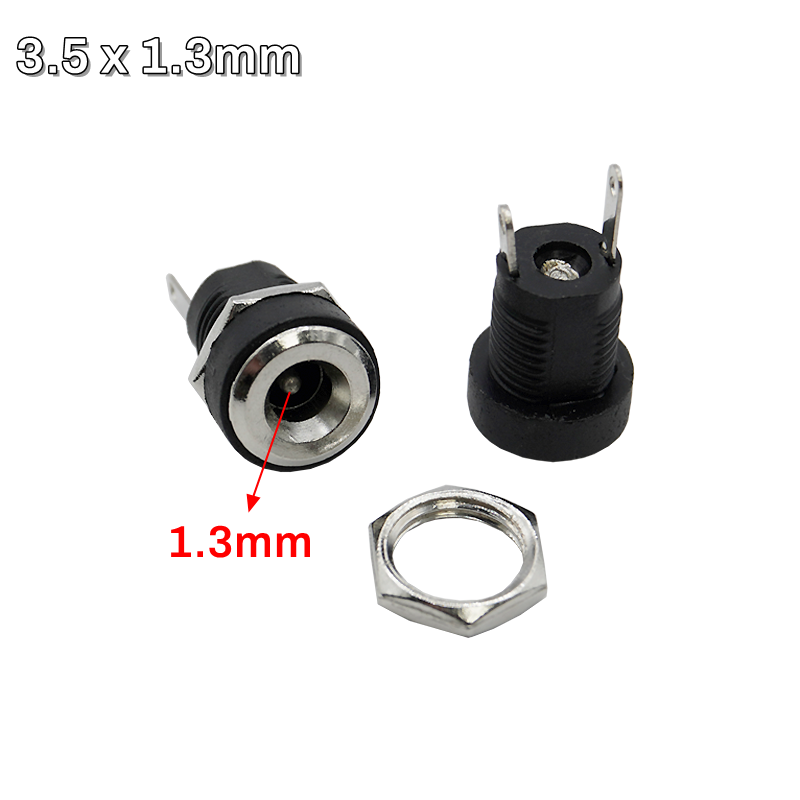 DC Strømuttak Hunn 5.5x2.1mm 5.5x2.5mm DC-022B 3.5x1.3mm 2-Pins Panelmontering: Militærgrønn