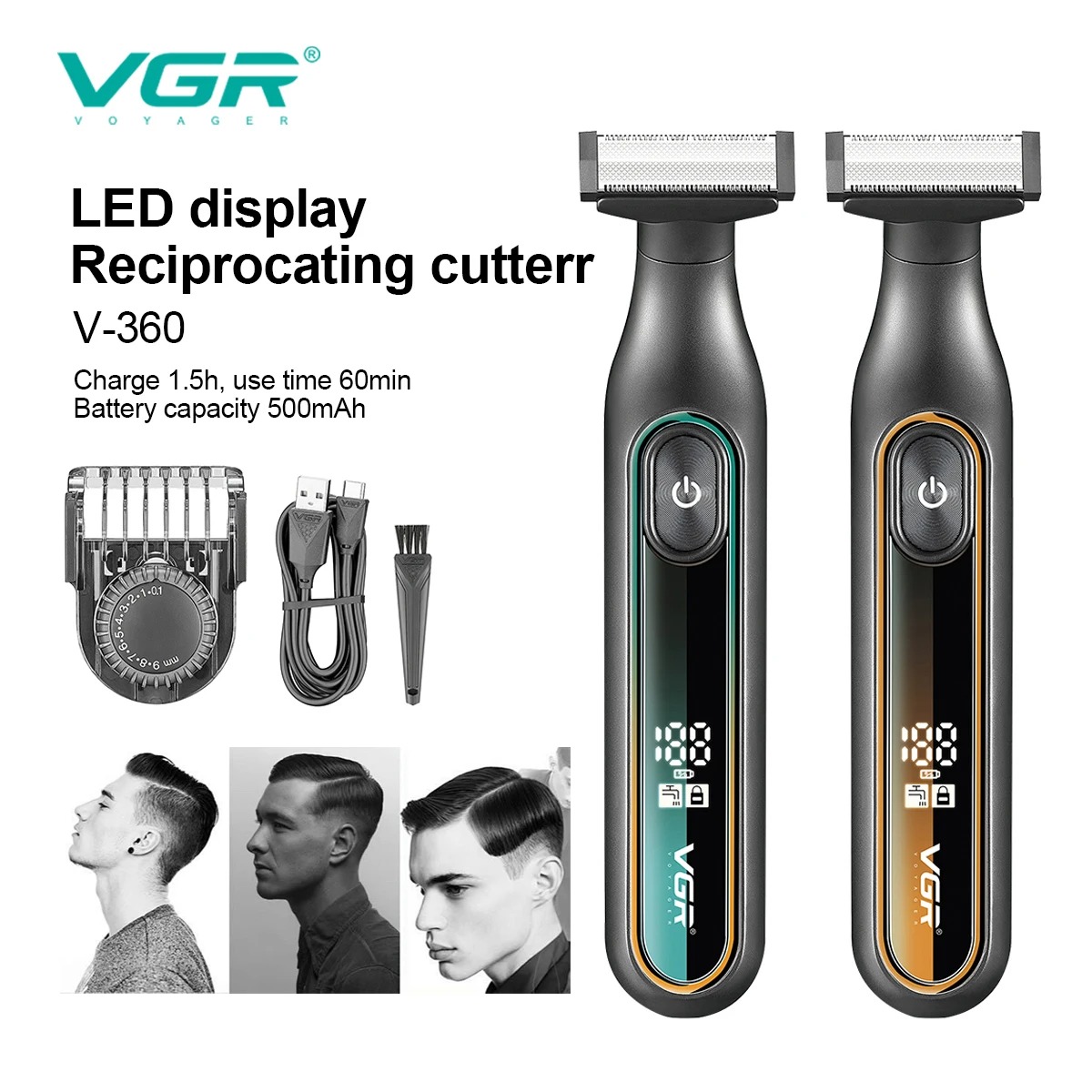 VGR Recortador de pelo Hogar resistente al agua maquina cortar Recargable cortadora de pelo para hombre Ajustable Recortador de pelo Lavable de cuerpo completo reciprocante Cortapelos para hombre V-360