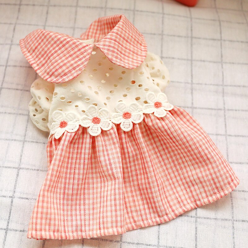 Ropa de perro cachorro perro peluche Schnauzer Pomerania Chihuahua Bichón perro ropa para mascotas ropa hueco Rosa vestido a cuadros