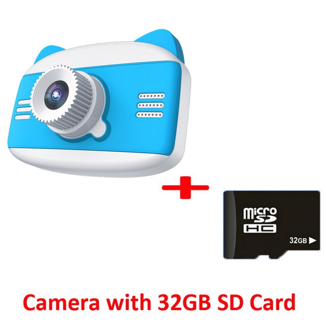 Cámara Digital para niños, 3,5 pulgadas, 1080P, 12MP, Vídeo fotográfico, dibujos animados, bonita, con juego, el mejor: Bluewith32GB SD Card