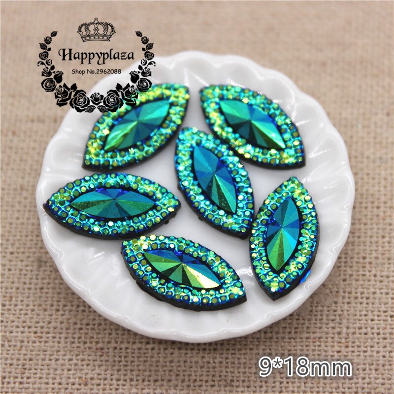 100 stks 9*18mm Hars Paard Eye Shiny AB Plaksteen Cabochon DIY Home Tuin Plakboek Craft/ bruiloft Decoratie