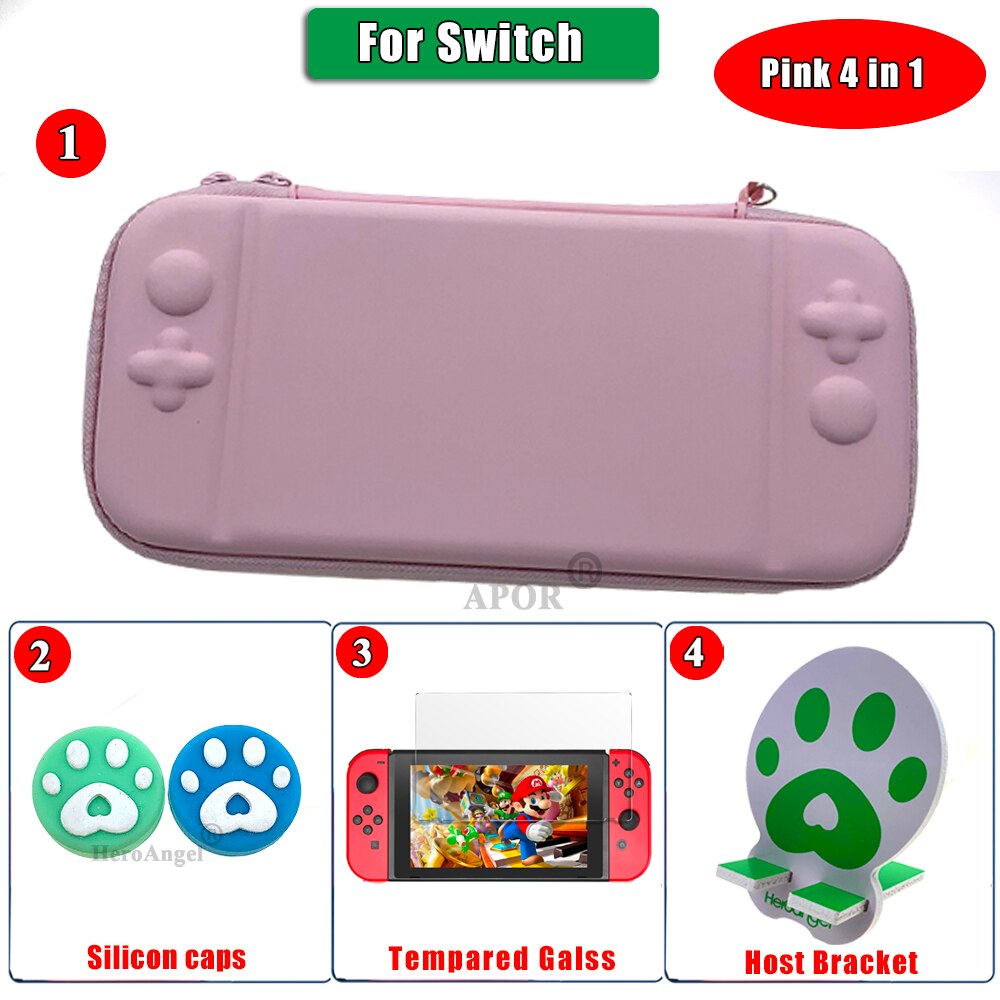 4 in 1 Gioco sacchetto di Immagazzinaggio del Sacchetto Duro di Accessori Da Viaggio Trasporta il Sacchetto di Caso per Nintendo Switch per NS Nintend Interruttore Dello Schermo caso della protezione: Pink