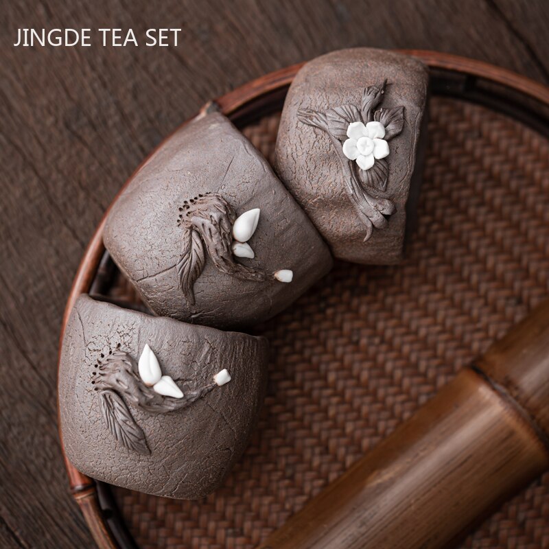 Service à thé en grès sculpté à la main, poterie originale, tasse de maître personnelle, tasse de thé rétro unique, service à thé domestique