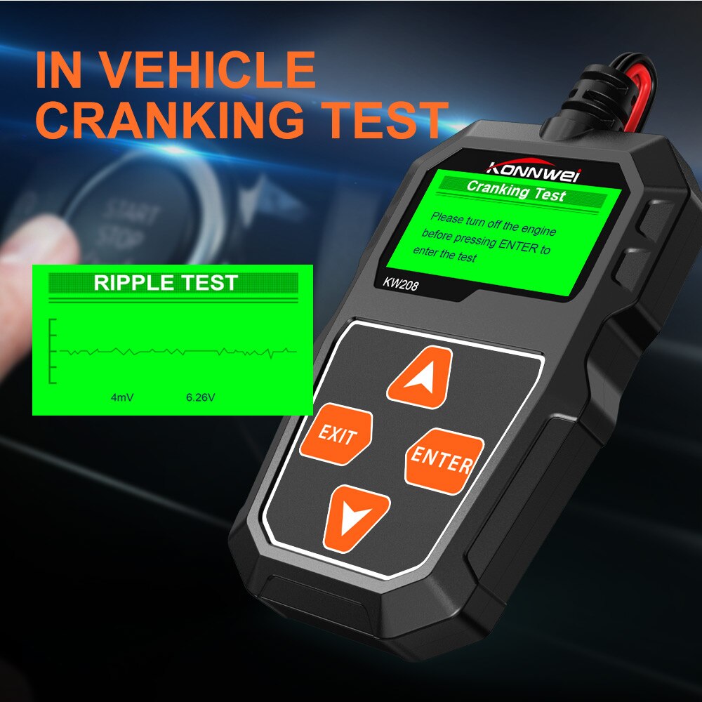 KONNWEI KW208 Car Battery Tester 12V 100-2000CCA Cranking Charging Circut Tester Battery Analyzer 12 Volts Battery Tools For Car
