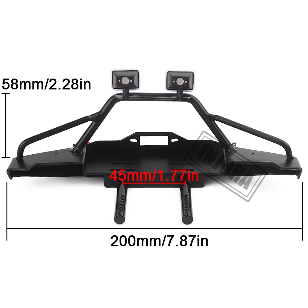 INJORA Metal Front Bumper with LED Lights for 1/10 RC Rock Crawler Axial SCX10 & SCX10 II 90046 TRAXXAS TRX4 TRX-4