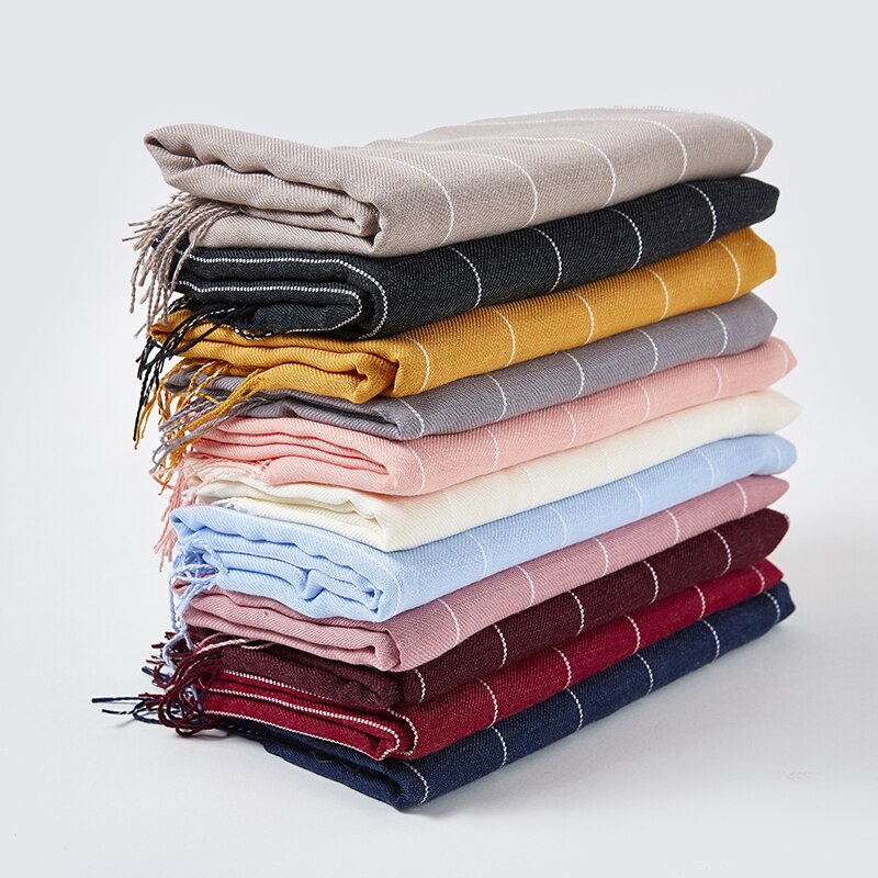 Woman Striped Women Hijabs Ladies Simple Solid Long Shawl Head Scarf Female Daily Wrap Hijab Plain Muslim 11 Colors