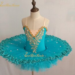 Pink/purple/blue Ballet Dress Girls Tutu Ballet Women Dance Dress Gold Lace Ballerina Diamond Performance Costume: blue / Adult S
