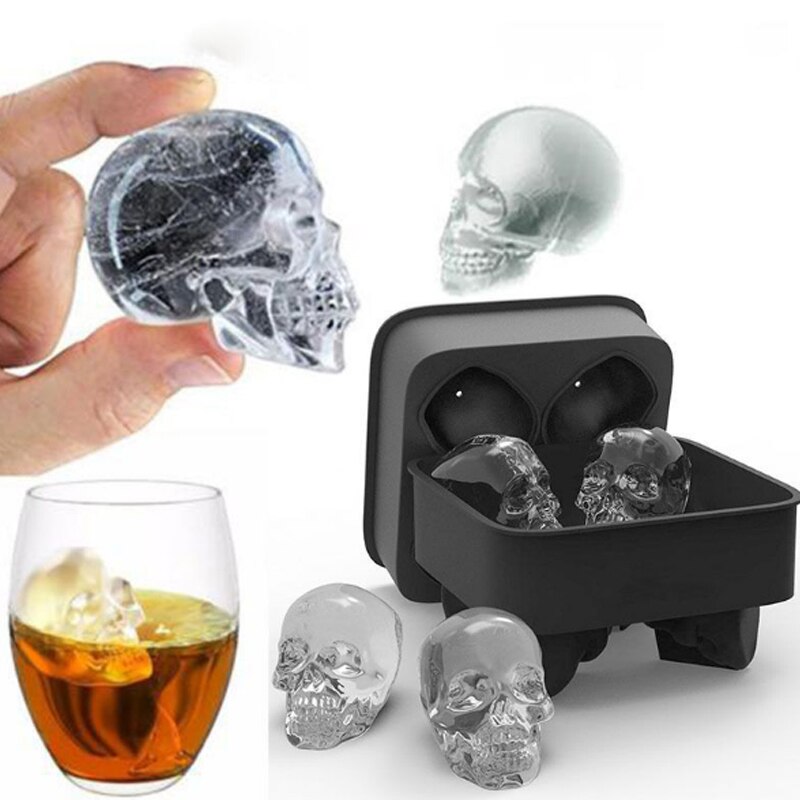 4-Cavity Whisky Ijs Rooster Wijn Ijs Tool Tray Mold 3D Skull Silicone Mold Maker Huishoudelijke Gebruik Keuken Steen islande Chiller