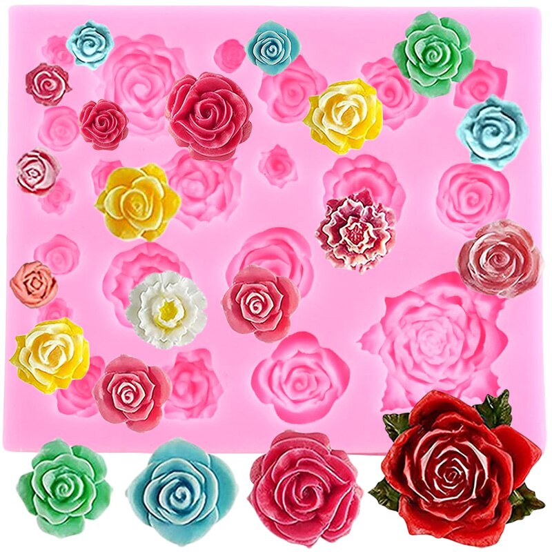 Roses Flower Fondant Candy Silicone Mold Sugarcraft Cake Decoration Tool Cupcake Topper Polymer Clay Resin Jewelry Casting Molds