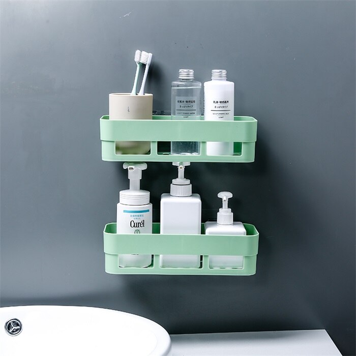Bathroom Accessories Storage Shelf & Rack Waterproof Floating Shelf Home Decoration Kitchen Free Punching Wall Hanging H1148: green 2 pieces