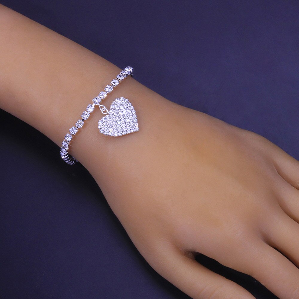 Stonefans Mode Zilveren Kleur Hart Strass Armband Sieraden Voor Vrouwen Bling Crystal Liefde Hanger Armband Meisjes