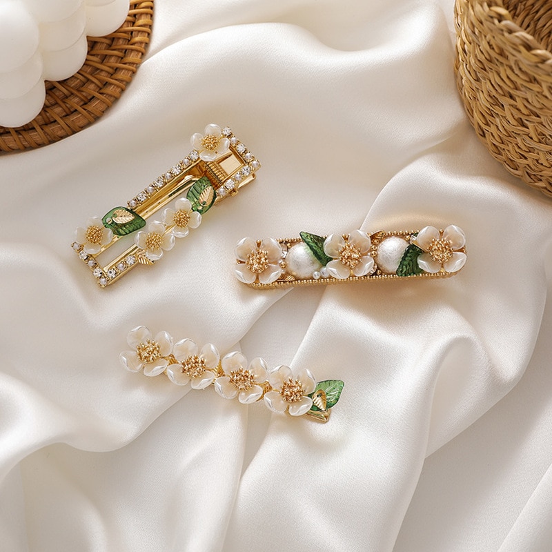 MWsonya-horquillas de hoja verde coreanas para mujer, joyería hecha a mano, Flor de perla, accesorios de joyería para niñas