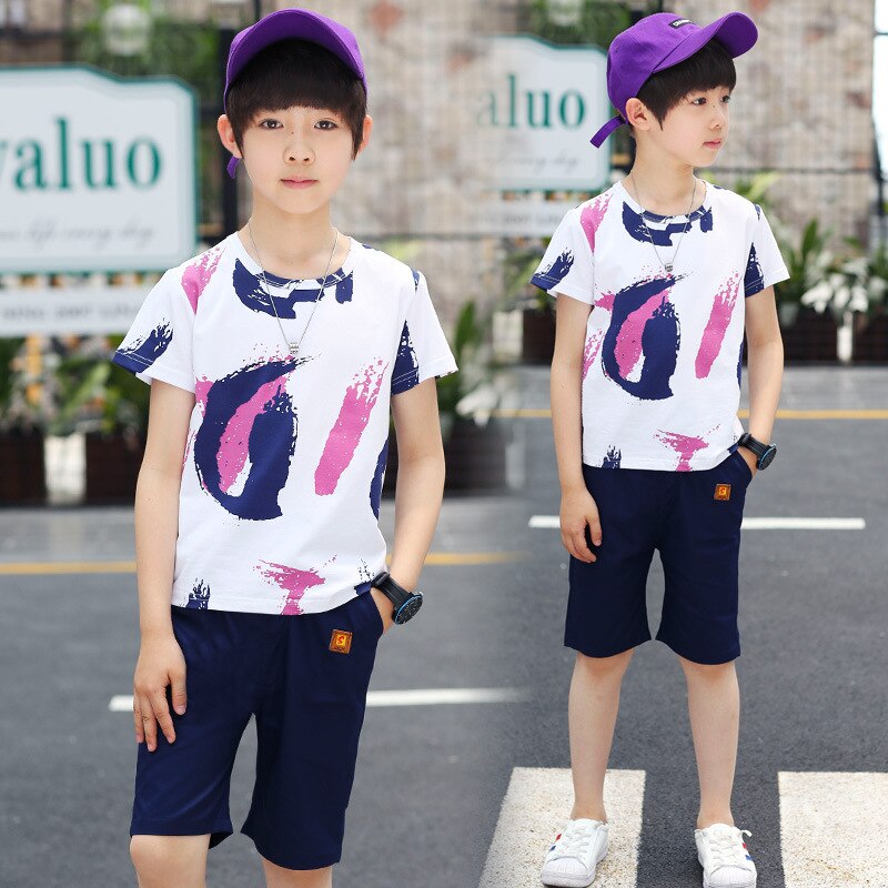 Zomer Jongens Kleding Sets Kinderen Met Korte Mouwen T-shirt & Broek Casual Outfit 4 6 7 8 10 11 12 jaar Kind Kleding Jongen Sport Past: navy blue / 11