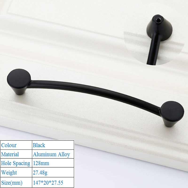 Poignée de porte noire moderne, à la américaine, poignée de meuble décorative: C 128mm