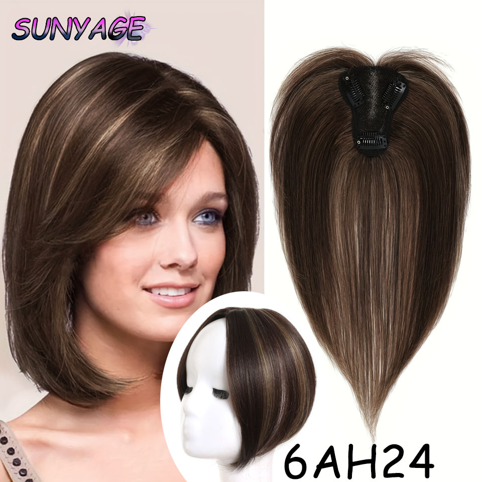 SUNYAGE Clip en flequillo de pelo sintético Natural, piezas de cabello con flecos, extensión de cabello de parte media, Topper para mujeres, pérdida de cabello: 4/27HL