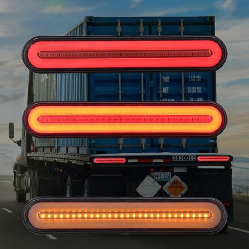 2Pcs Waterproof LED Trailer Truck Brake Light 3 in1 Neon Halo Ring Tail Brake Stop Turn Light Sequential Flowing Signal Light La
