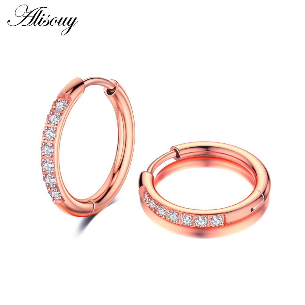 Alisouy 2Pcs Rvs Zirconia Crystal Kleine Ronde Cirkel Clip Huggie Vrouwen Mannen Hoepel Oorbellen Oor Helix Piercing Sieraden: EM1463E Rose Color / 12mm