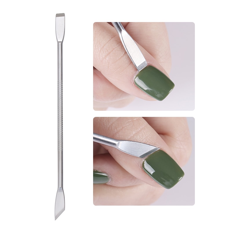 1 Pc Dual-Ended Rvs Uv Gel Nagelriem Remover Pusher Anti-Slip Handvat Nail Art Professionele tool