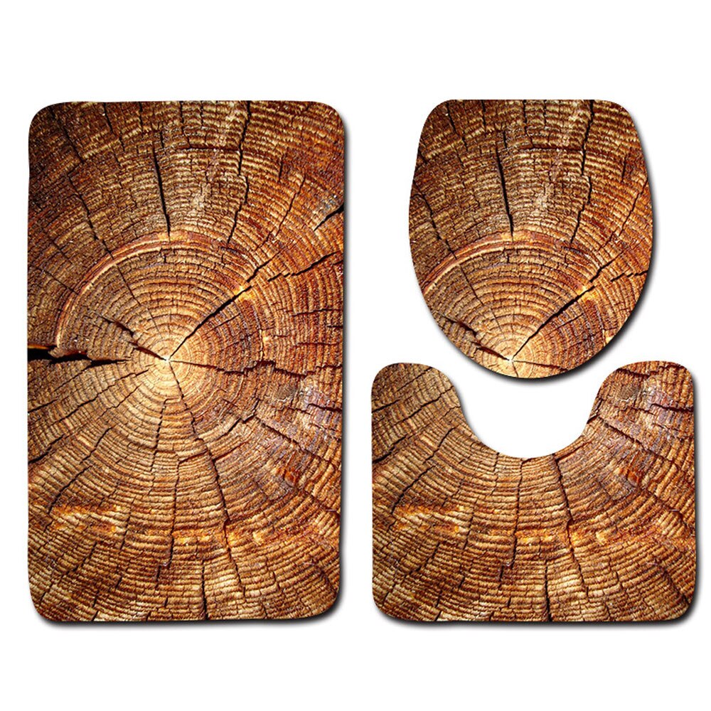 Alfombrilla de baño antideslizante con de madera creativa, juego de decoración para el baño, 3 uds., poliéster, moderno, Aug6