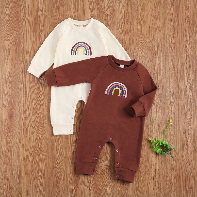 0-18M Pasgeboren Baby Jongen Meisje Lange Mouw Regenboog Katoenen Romper Jumpsuit Kleding