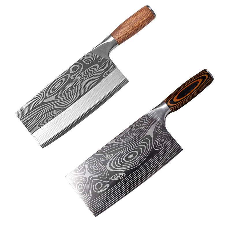 MHNTLOS Traditional Handmade Forged Kitchen Knife Hammer Stainless Steel Chef's Chopper Cooking Knives Wooden Meat Slicer