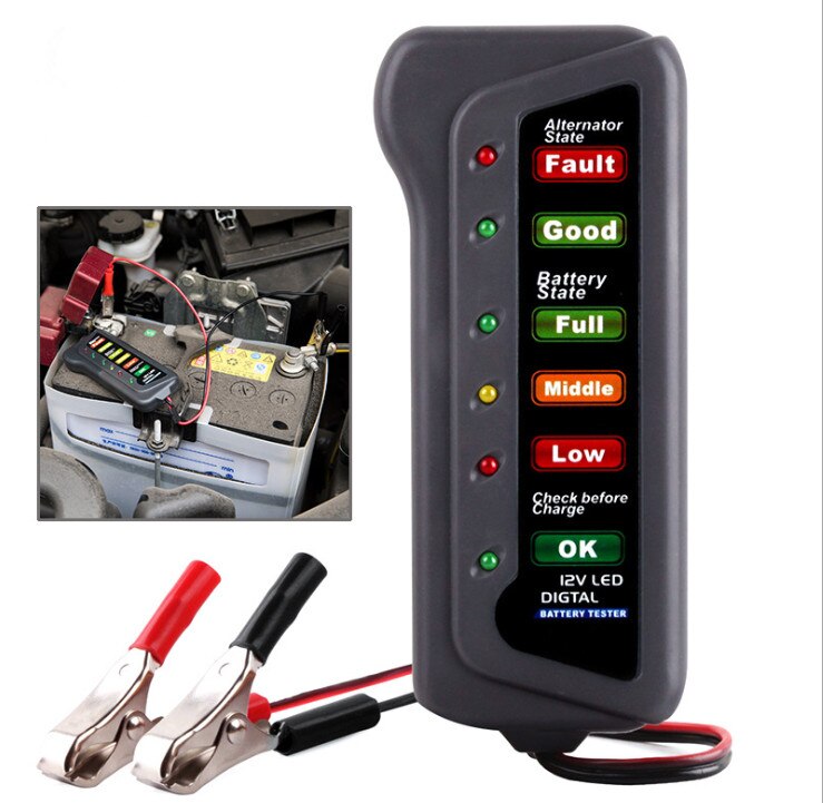 Digital Car Battery Tester Alternator Charge Starting State Check Test 6 LED Motorcycle 12 V Volt Auto Measure Analyzer Tool