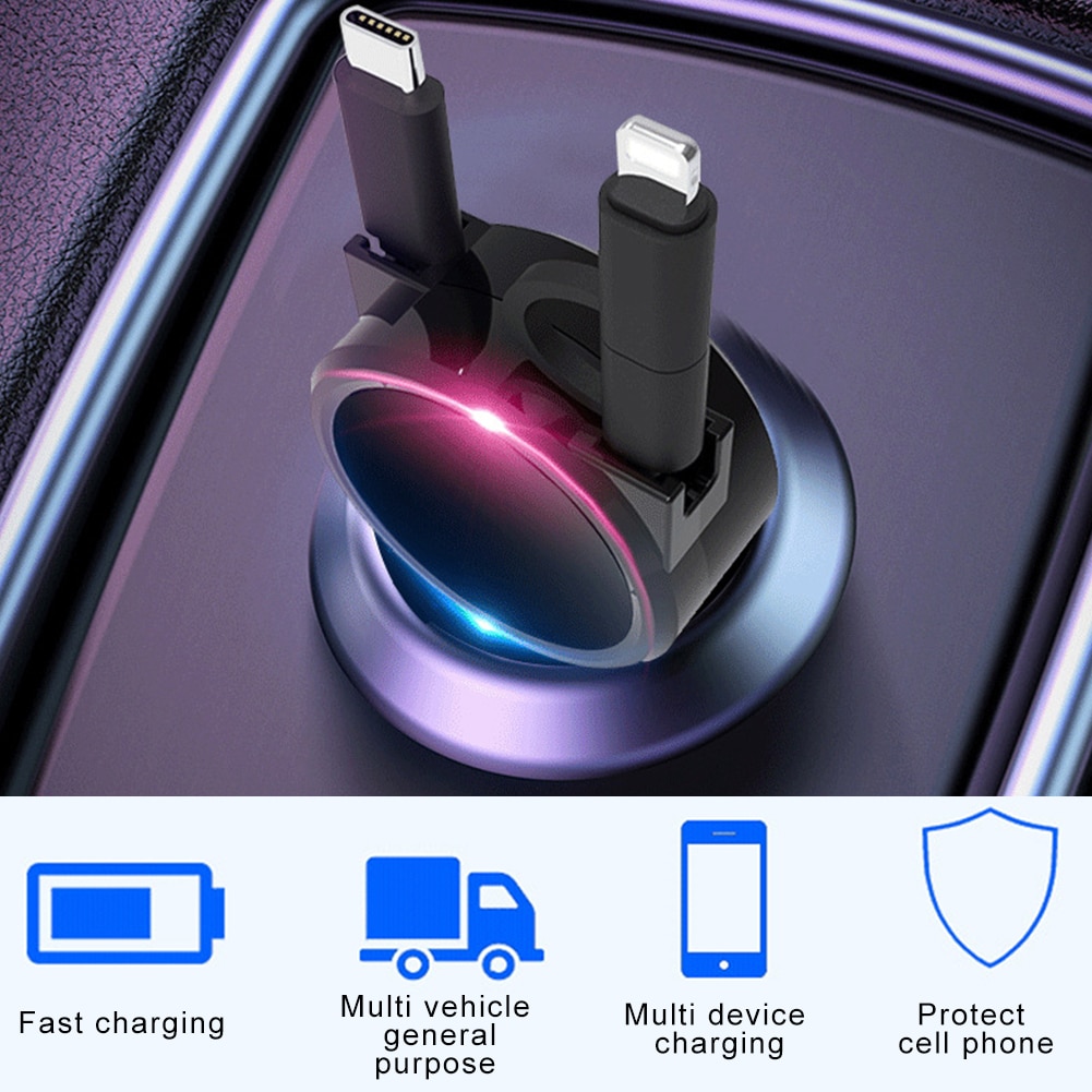 Usb Charger Telefoon Accessoires Snel Opladen Draagbare Auto Opladen Adapter Intrekbare Micro-Usb Lightning Type-C Opladen Kabel