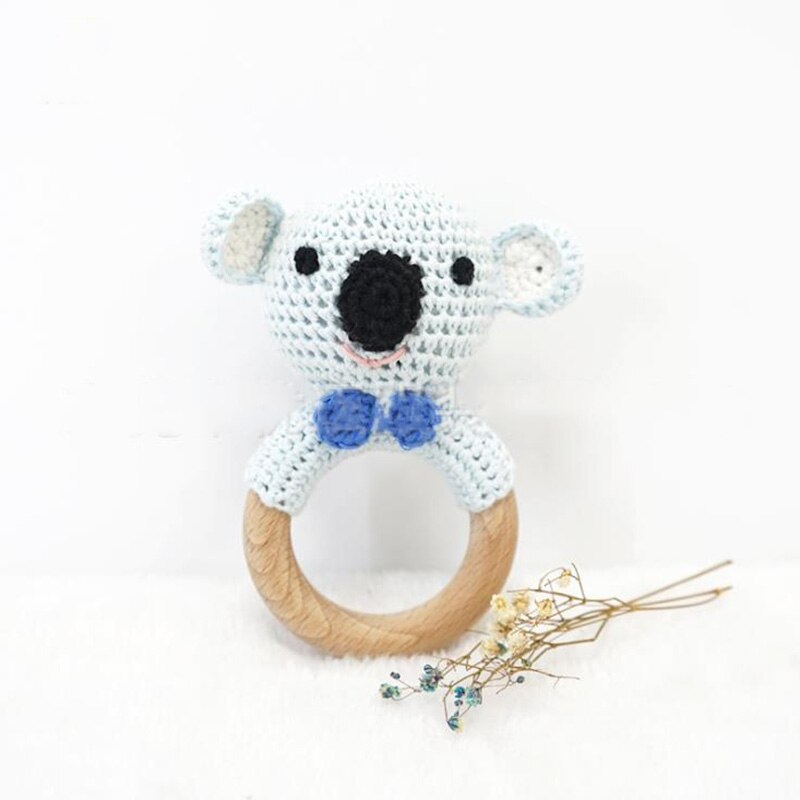 Baby Holz Beruhigende Rasseln Spielzeug Baby Natur Häkeln Handgemachte Gestrickte Rasseln BeißRing Spielzeug Hase Bär Zahnen Ring BeißRing Neue: G