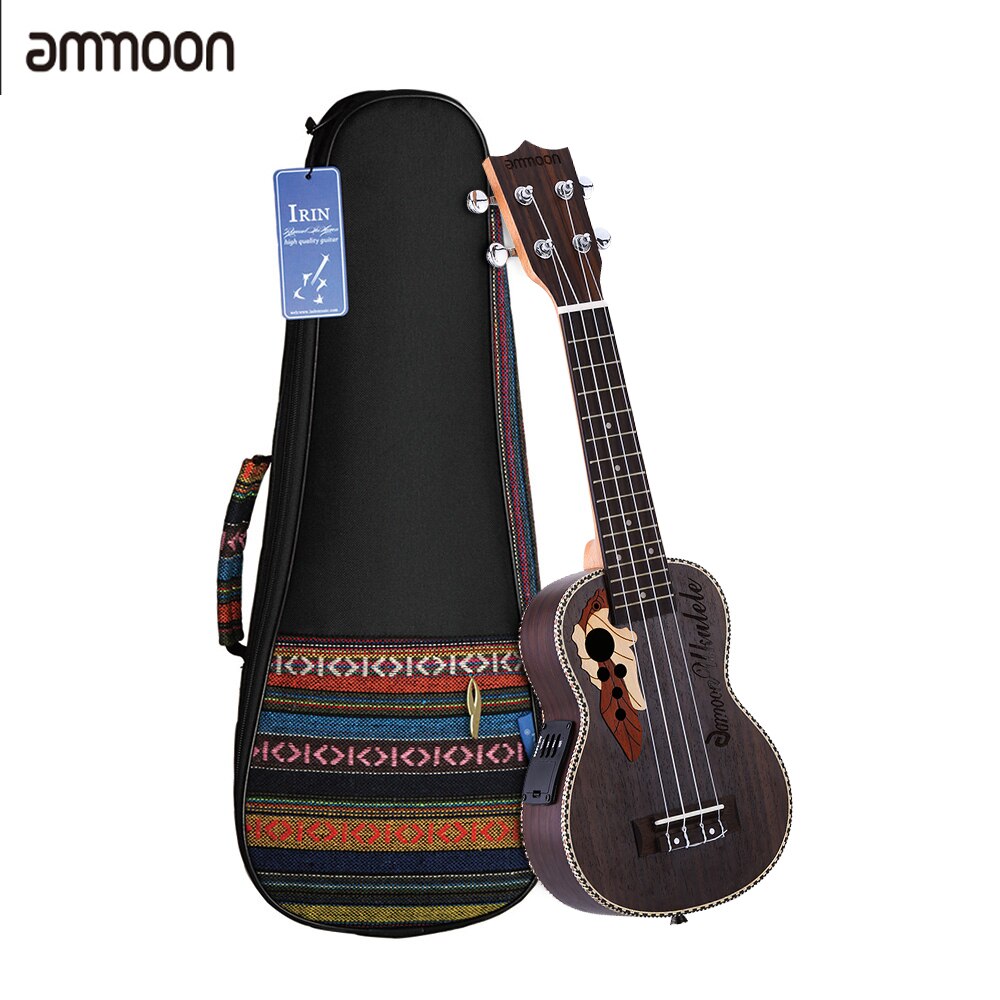 Ammoon-ukelele acústico de abeto de 21 pulgadas, instrumento Musical de cuerda de 4 cuerdas con pastilla EQ incorporada, bolsa ukelele, 15 trastes