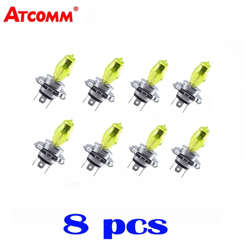 ATcomm 8 PCS H4 Halogeen Lamp 12 V 60/55 W 3000 K Auto Halogeenlamp Xenon Donkerblauw glas Geel goud