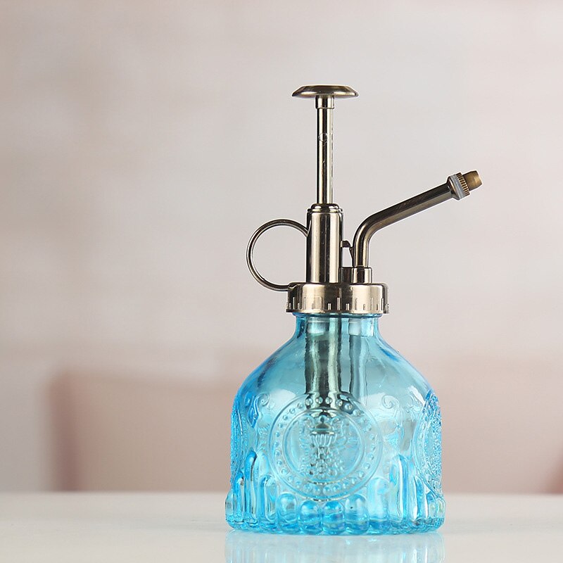 Regadera de vidrio de Color degradado con patrón en relieve, botella rociadora para el hogar para plantas y flores, Mini herramienta rociadora de jardín de 200ML: Blue