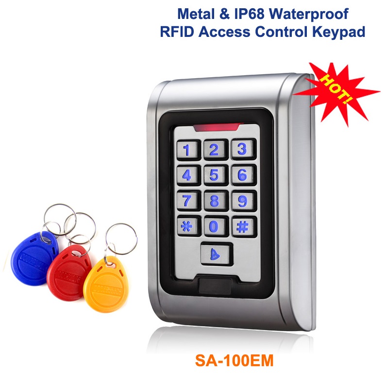 Metal Access Control keypad Waterproof ID EM Card Reader include 3pcs RFID Keyfobs Program Digital Backlit Security Keypad