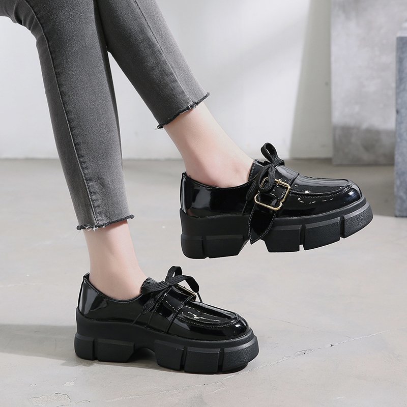 Zapatos planos de mujer con hebilla metálica de charol negro de Rimocy, suela gruesa de punta redonda, zapatos Oxford para mujer, zapatos planos informales de otoño