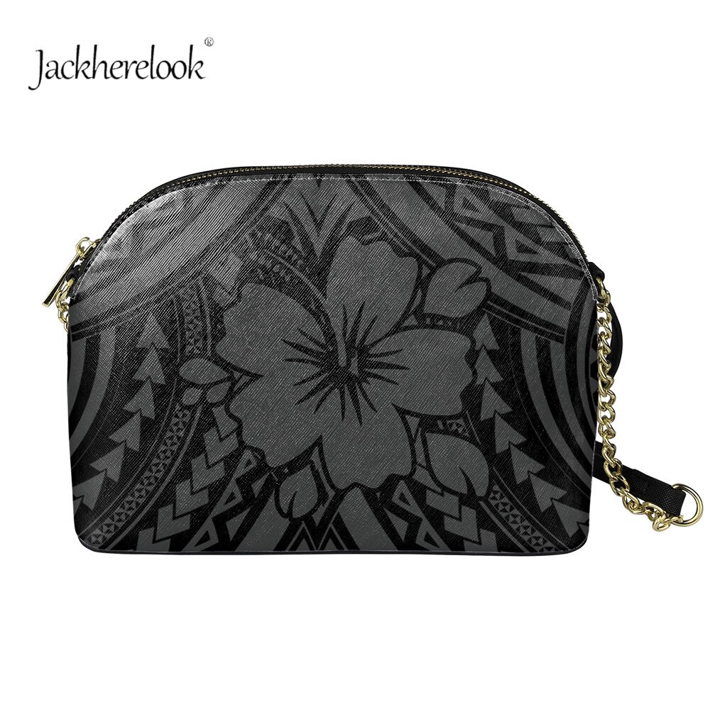 Jackherelook dames handtassen merk trendy crossbody tas polynesisch hibiscus patroon meisjes rits ketting crossbody tassen: Htae 1469 d 49