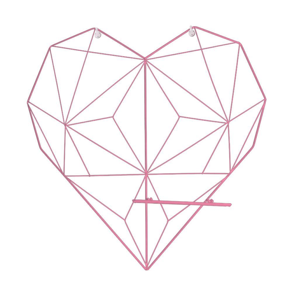 Nordique, avec cordons en métal, pour Photos cartes postales, cadre d'affichage, rangement artistique, café, cœur, étagère murale à Clips, décoration de la maison support étagères: Heart Pink