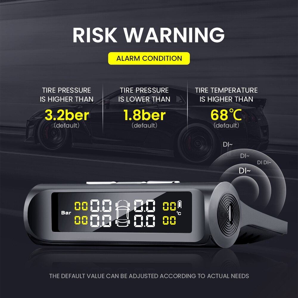 Universal- TPMS Reifen Druck Überwachung System Solar- Energie Digital LCD Anzeige Auto Sicherheit Alarm Reifendruck Sensoren