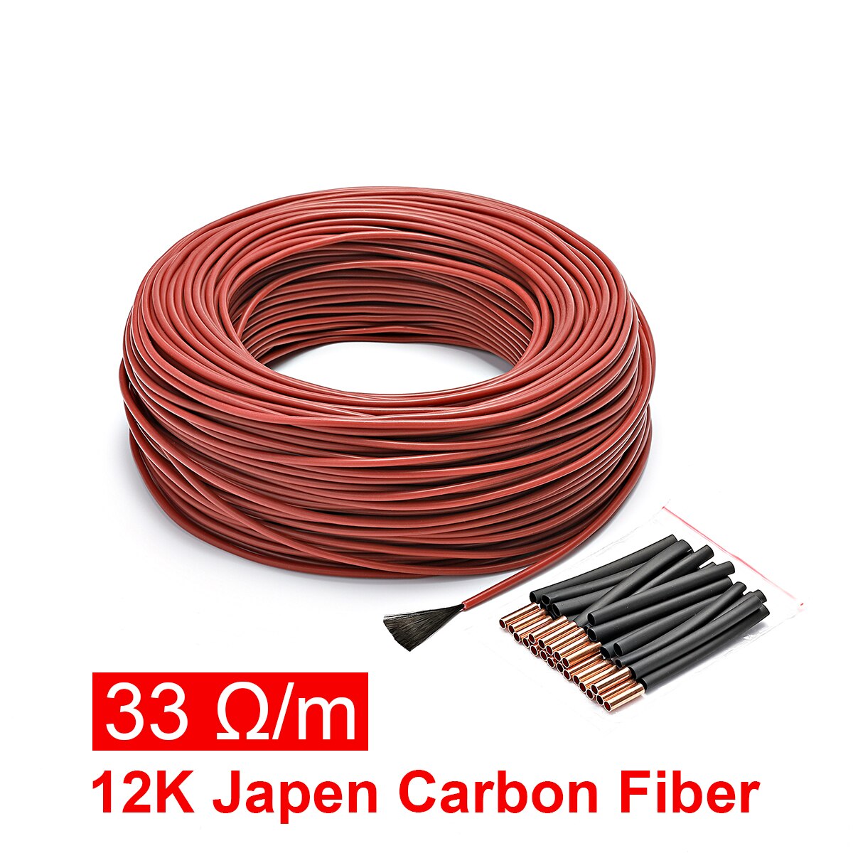 Cable calefactor de fibra de carbono de silicona, 12K, 33ohm, cable calefactor para suelo, cable calefactor eléctrico de