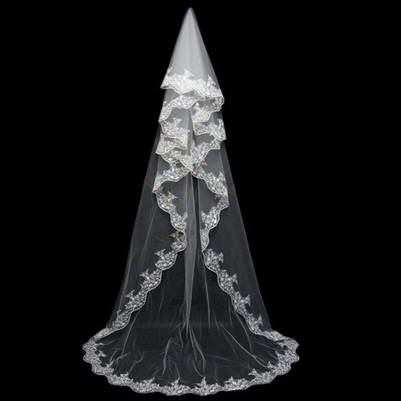 Eightale 3M Wedding Veil Lace Appliques Edge Tulle Bride Veil White Ivory Wedding Accessories: 8