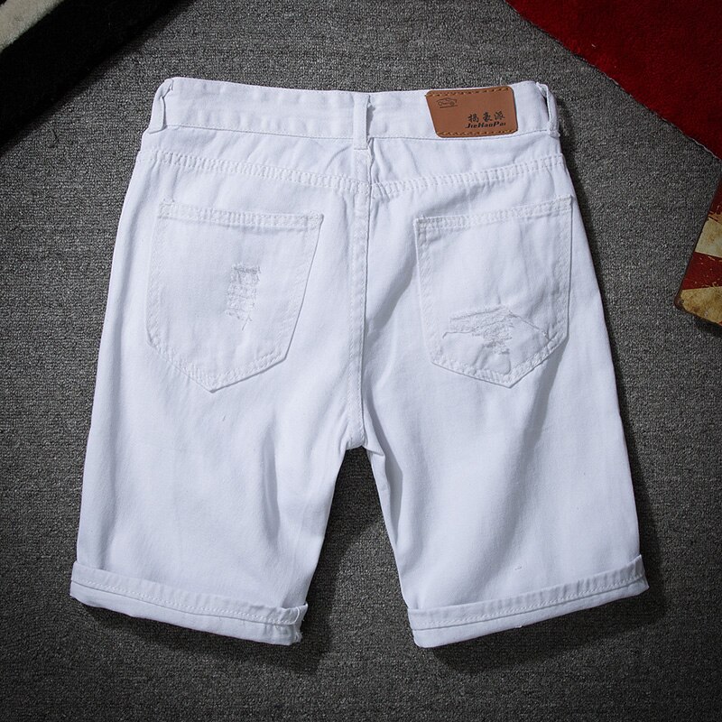 Men White Denim Shorts Summer Men Holes Short Jeans Men Cotton stretches Casual Denim Shorts