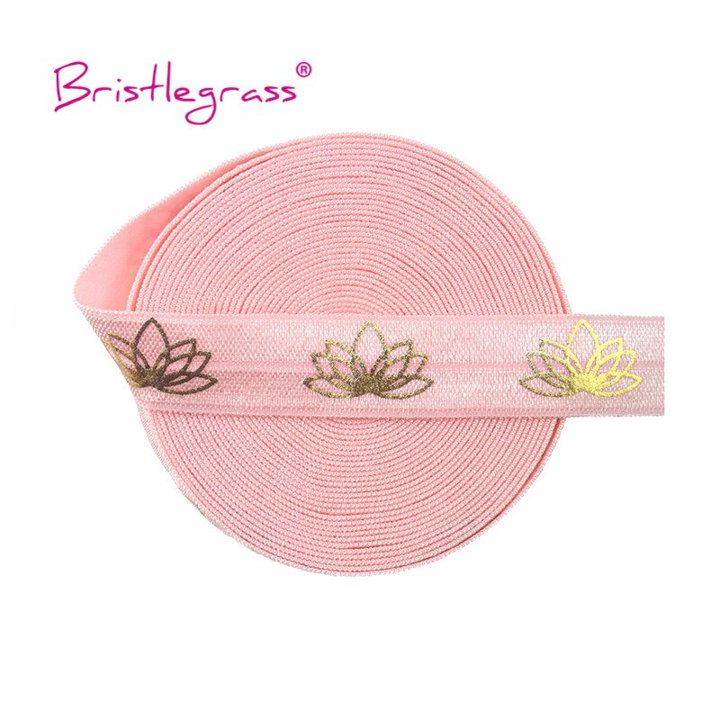 BRISTLEGRASS 5 Yard 5/8" 15mm Lotus Flower Foil Print Foldover Elastic FOE Spandex Band Hair Tie Headband Tutu Dress Sewing Trim: Light Pink