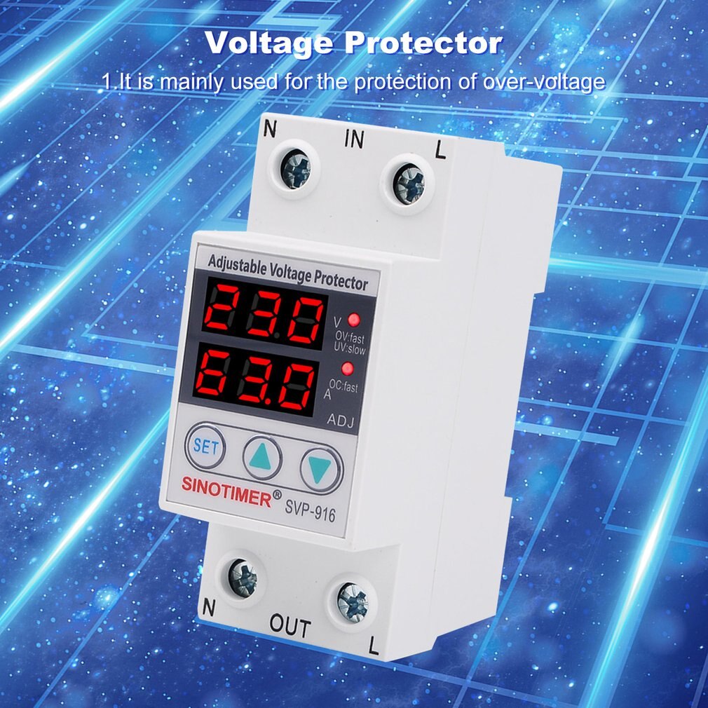 SINOTIMER SVP-916 230V 40A/63A Einstellbare Auto-Erholung Unter/Über Spannung Schutz Relais Unterbrecher Schutz Gerät mit LED