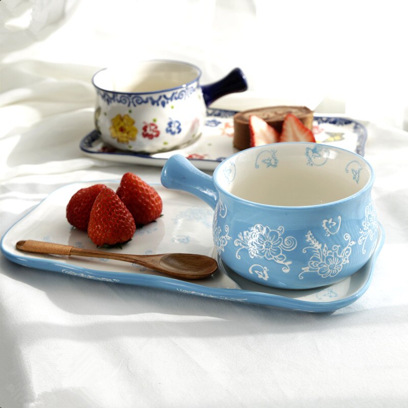 Keramische Kom En Plaat Gerechten Ontbijt Thuis Een Persoon Servies Havermout Kom Ontbijt Brood Plaat Havermout Kom