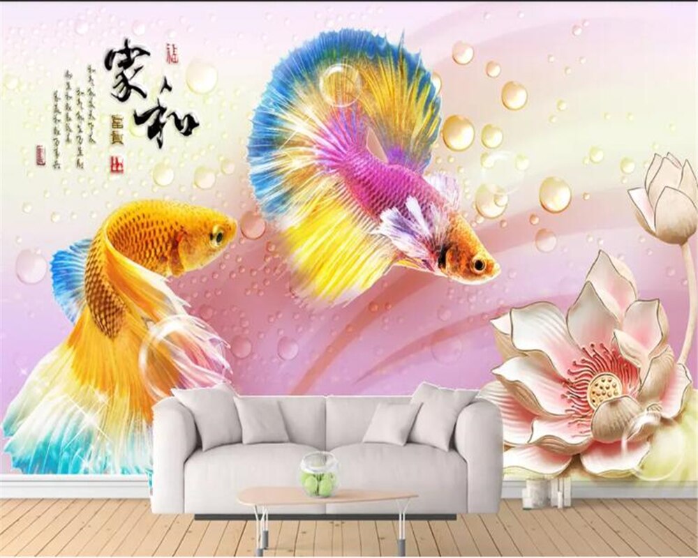 Beibehang papel de parede 3d Custom 3d behang coin goudvis lotus TV achtergrond vinyl muur papier peint muurschildering 3d hudas schoonheid