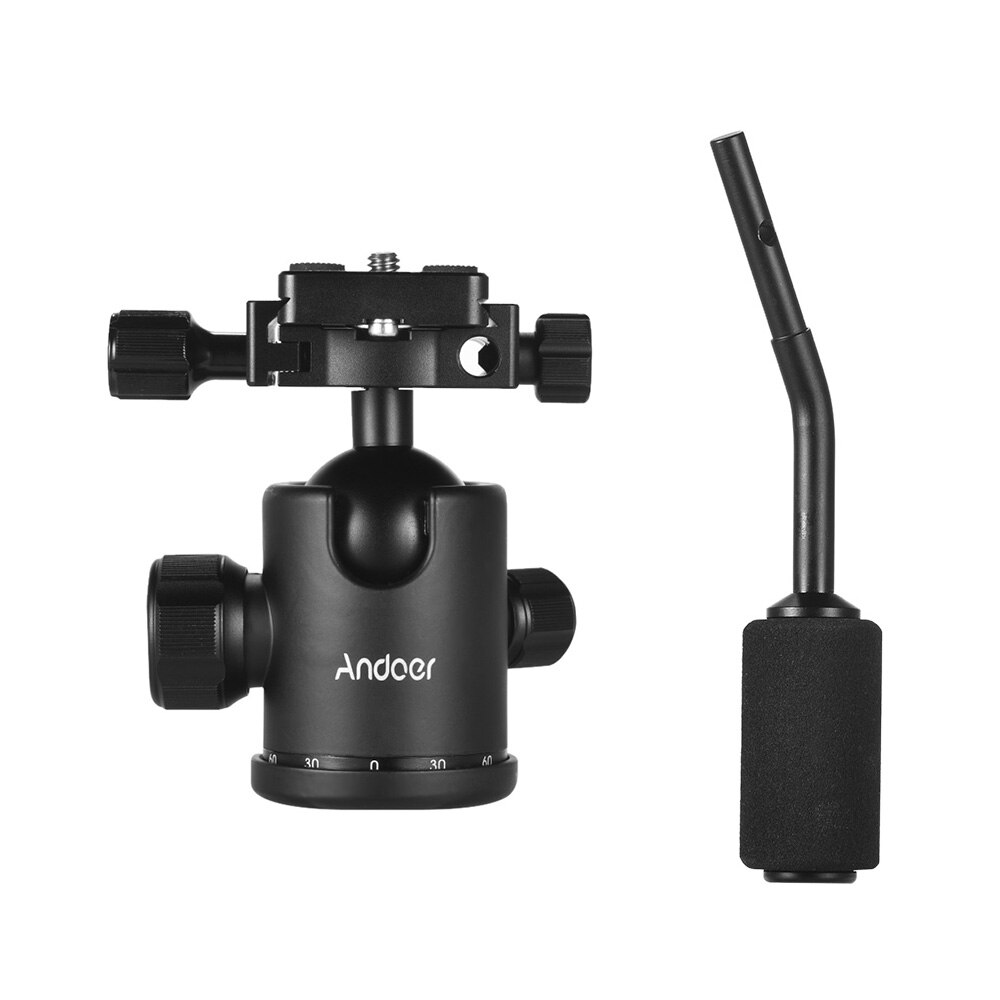 Andoer Handle Tripod Ball Head 360 Degree Rotating Panoramic Ballhead with 1/4inch Srew 3/8inch Screw Hole for DSLR Camera